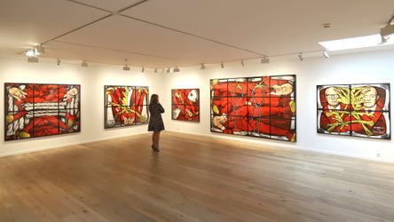 Exhibition view: Gilbert & George, THE CORPSING PICTURES, Patricia Low Contemporary, Gstaad (26 December–10 February 2023). Courtesy Patricia Low Contemporary.