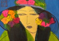 Girl with a Hat by Walasse Ting contemporary artwork painting, works on paper