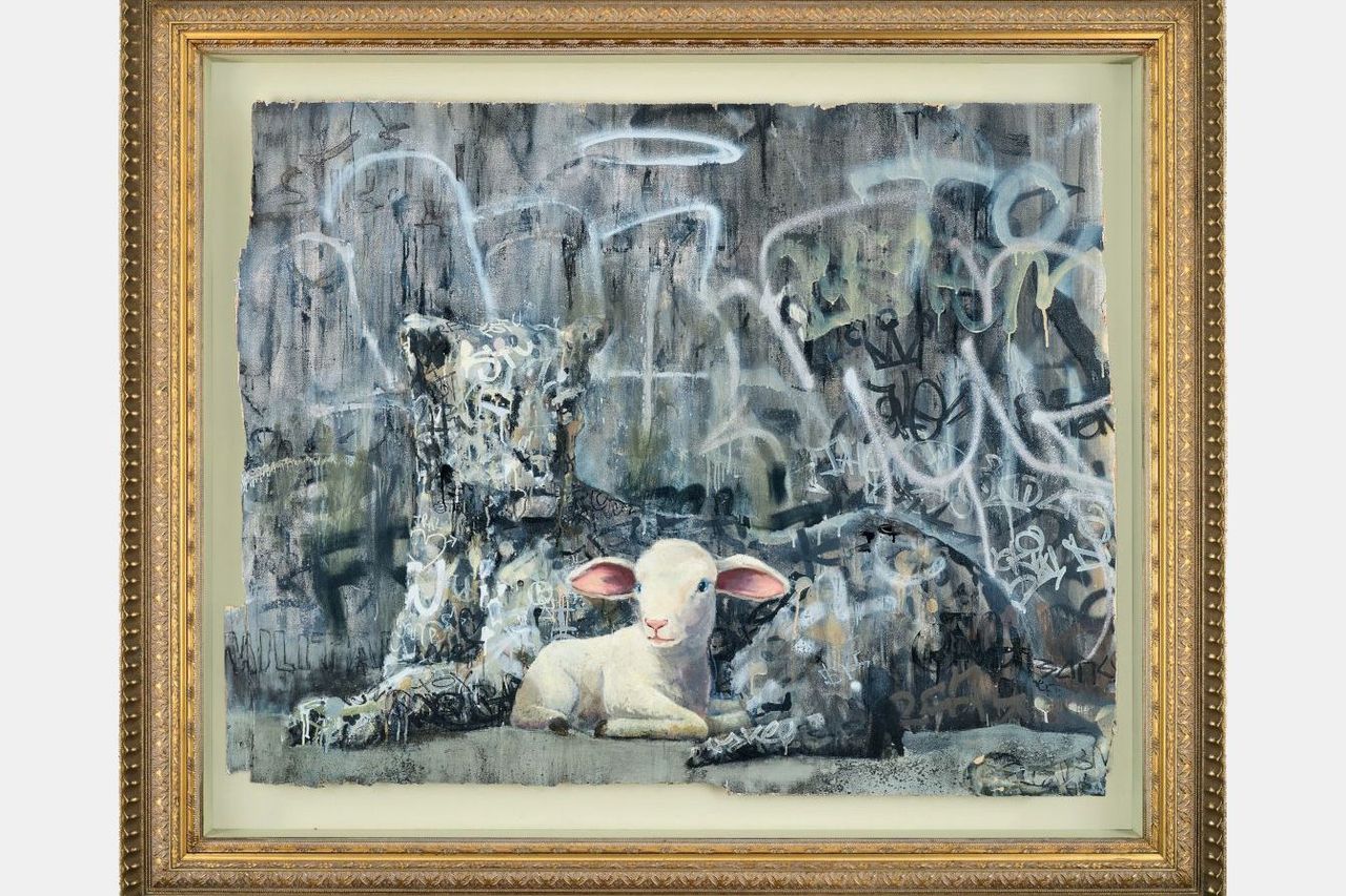 Banksy 絵画 紙本 肉筆 額縁 BANKSY 