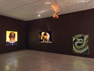 Exhibition view: Awol Erizku, Memories of a Lost Sphinx, Gagosian, Park & 75, New York (10 March–16 April 2022). © Awol Erizku. Courtesy Gagosian. Photo: Rob McKeever. 