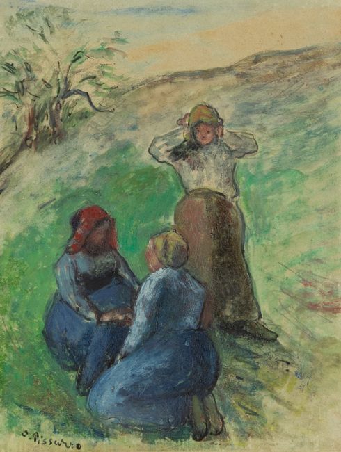 Trois paysannes, deux agenouillées et une debout by Camille Pissarro contemporary artwork