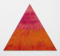 Marrakech Dreams (Painted Universe Mandala Triangle, SF #1T, Pink to Orange Gradient, Natural Ground) by Jennifer Guidi contemporary artwork painting