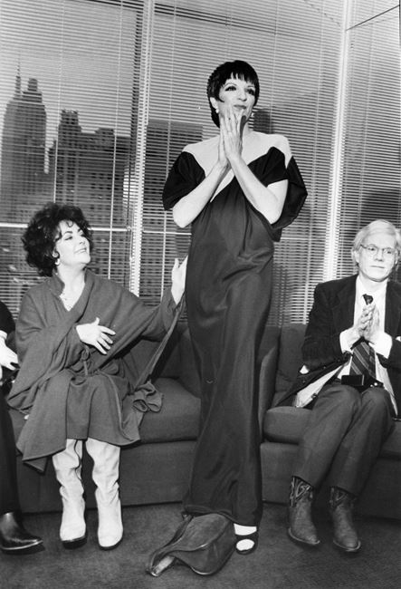 Elizabeth Taylor, Liza Minelli (in Halston) and Andy Warhol by Bill Cunningham contemporary artwork