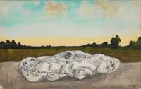 Car in Landscape by Saul Steinberg contemporary artwork painting, works on paper