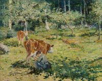 Femme trayant une vache by Charles Angrand contemporary artwork painting, works on paper