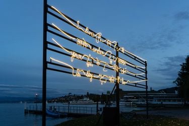 Shilpa Gupta, I Live Under Your Sky Too (2017). Animated light installation. 975 x 487 cm. Courtesy the artist.Image from:Shilpa Gupta's Dialogue of SlownessRead ConversationFollow ArtistEnquire