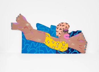 Sammy Binkow, Diver (2022). Acrylic and oil on plastic and wood. 106.7 x 201.9 cm. Courtesy Simchowitz, Los Angeles.