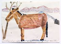 Afghan Horse Being Washed by Rose Wylie contemporary artwork works on paper, mixed media