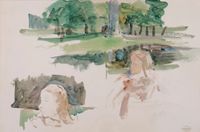 Étude de paysage à la rivière et d'enfants by Mary Cassatt contemporary artwork painting