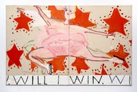 Pink Skater (Will I Win, Will I Win) by Rose Wylie contemporary artwork painting, works on paper