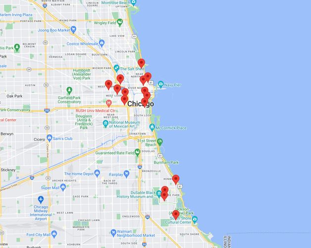 Map of galleres in Chicago