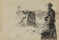 Deux paysannes dans un champ by Camille Pissarro contemporary artwork works on paper, drawing