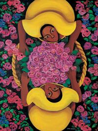 Flower and Two Women by Jung Kangja contemporary artwork painting