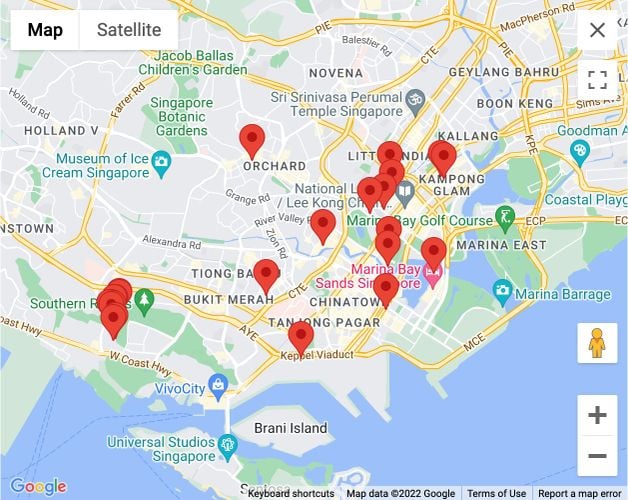 Map of galleres in Singapore