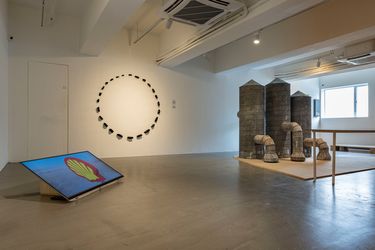 Left to right: Ho Rui An, Shell Revolution (2018); Leelee Chan, Absorber #2 (2017); Lee Kai Chung, Sea-sand Home (2021). Exhibition view: Liquid Ground, Para Site, Hong Kong (14 August–14 November 2021). Courtesy Para Site. Photo: Samson Cheung Choi Sang.Image from:Liquid Ground at Para Site Seeks a Future CommonsRead FeatureFollow ArtistEnquire