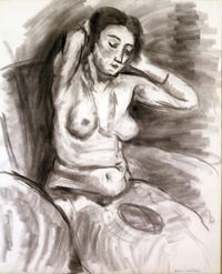 Femme se recoiffant (Nu assis aux bras levés) by Henri Matisse contemporary artwork painting, works on paper, drawing