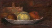 Pommes dans un plat et panier by Pierre-Auguste Renoir contemporary artwork painting