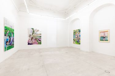 Exhibition view: Rui Miguel Leitão Ferreira, New Paintings from the Lake, Galerie Krinzinger, Seilerstätte 16, Vienna (27 January–11 March 2023). Courtesy Galerie Krinzinger.