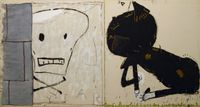 Cat & Skull by Rose Wylie contemporary artwork painting, works on paper