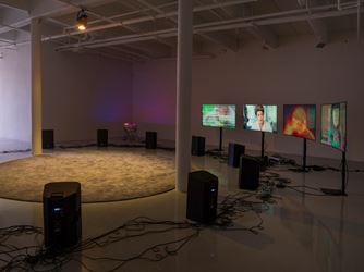 Exhibition view: Haroon Mirza: ããã – Fear of the Unknown remix, Lisson Gallery, New York (3 March–8 April 2017). Courtesy Lisson Gallery, New York.