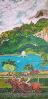 Shatin Racecourse and Environs by TC Lai contemporary artwork painting, works on paper, drawing
