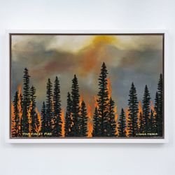 Jessie Homer French, Pine Forest Fire (2019). Ex. Unique, oil on plywood. 30.5 x 44.5 cm. Courtesy the artist and Massimo De Carlo. Photo: Damian Griffiths.Image from:Jessie Homer French at Massimo De CarloRead Advisory PickFollow ArtistEnquire