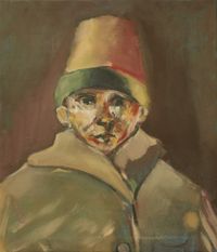 Portrait of boy with hat by Harry Rothel contemporary artwork painting, works on paper