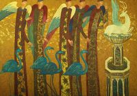 Angels, Flamingos and Blue Winged Stag by Timur D'Vatz contemporary artwork painting