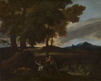 Apollo and Daphne by Nicolas Poussin contemporary artwork painting, works on paper