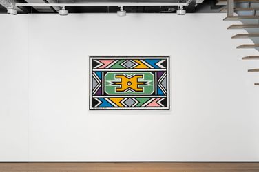 Exhibition view: Dr Esther Mahlangu, Where two rivers meet, Almine Rech, London (20 April–20 May 2023). Courtesy Almine Rech. Photo: Melissa Castro Duarte.