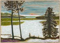 midnight sun / frozen lake by Billy Childish contemporary artwork painting