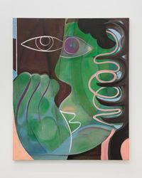 Je suis la femme de Pablo Picasso (Brown and Green Face) by Aurélie Gravas contemporary artwork painting, works on paper