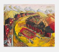 Red Wheelbarrow (red houses) by Ken Taylor Reynaga contemporary artwork painting, works on paper