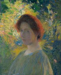Jeune fille sous les ombrages by Henri Martin contemporary artwork painting, works on paper