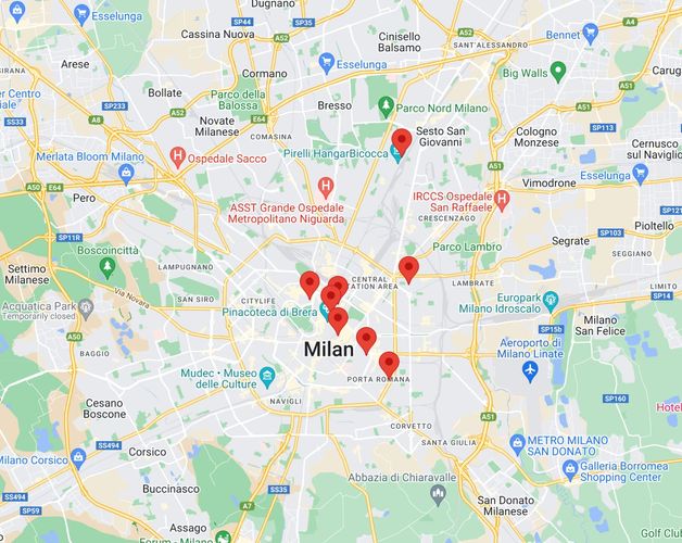 Map of galleres in Milan