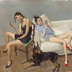 Chen Danqing, Smartphones (2019). Oil on canvas. 160 x 160 cm. Courtesy Tang Contemporary, Hong Kong.