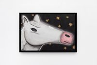 Portrait of a white horse with gold stars by Andrew Sim contemporary artwork drawing