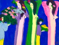 Three Charming and Alluring Women by Walasse Ting contemporary artwork painting, works on paper