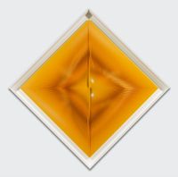 Dynamic square golden image by Alberto Biasi contemporary artwork painting, sculpture