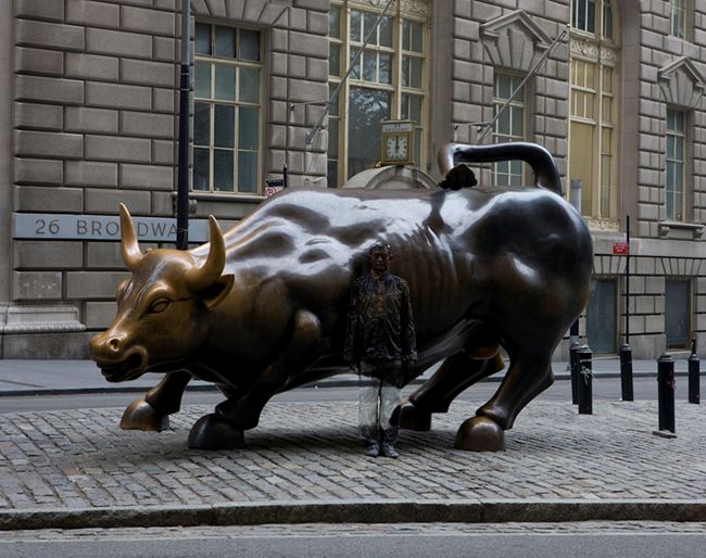 Hiding in New York No. 1 - Wall Street Bull by Liu Bolin contemporary artwork