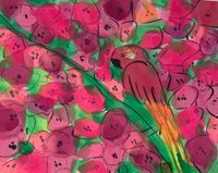 Parrot on a Peach Blossom Tree by Walasse Ting contemporary artwork painting, works on paper, drawing