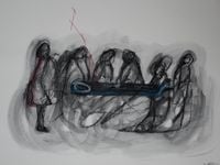 Lie Down by Chiharu Shiota contemporary artwork drawing