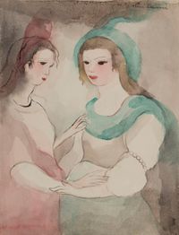Deux jeunes femmes, rose et vert by Marie Laurencin contemporary artwork works on paper