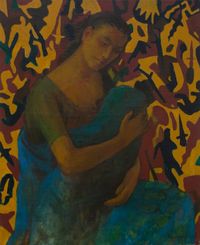 Mother and Child by Chandraguptha Thenuwara contemporary artwork painting, works on paper