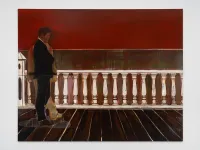The Balcony - Red Picture by Gideon Appah contemporary artwork painting