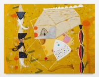 The secret house the painting yellow with the house by Ouattara Watts contemporary artwork painting, mixed media