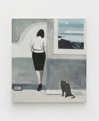 Untitled - Person, Seascape and Cat by Liu Xiaohui contemporary artwork painting, works on paper