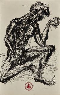 Untitled (Bengal Famine) by Krishna Reddy contemporary artwork works on paper, drawing