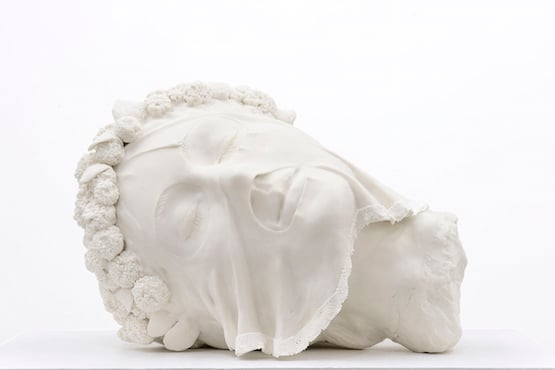 Ursula Burke, Balaclava Bust, 2014. Parian porcelain and lace.