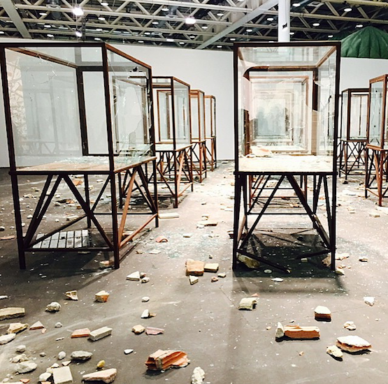 The aftermath of Kader Attia's performance art, Arab Spring at Art Basel Unlimited opening. Image